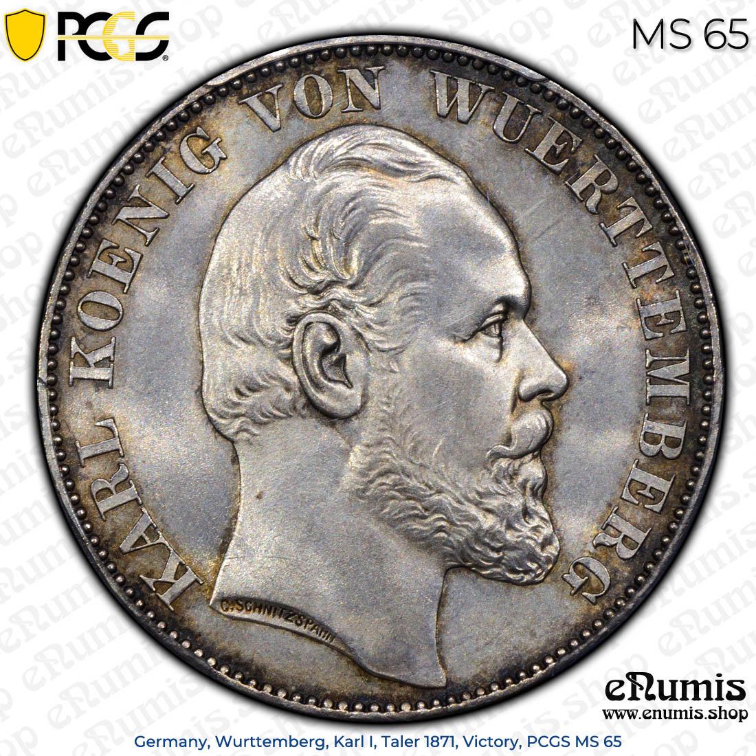 Germany, Wurttemberg, Karl I, Taler 1871, Victory, PCGS MS 65