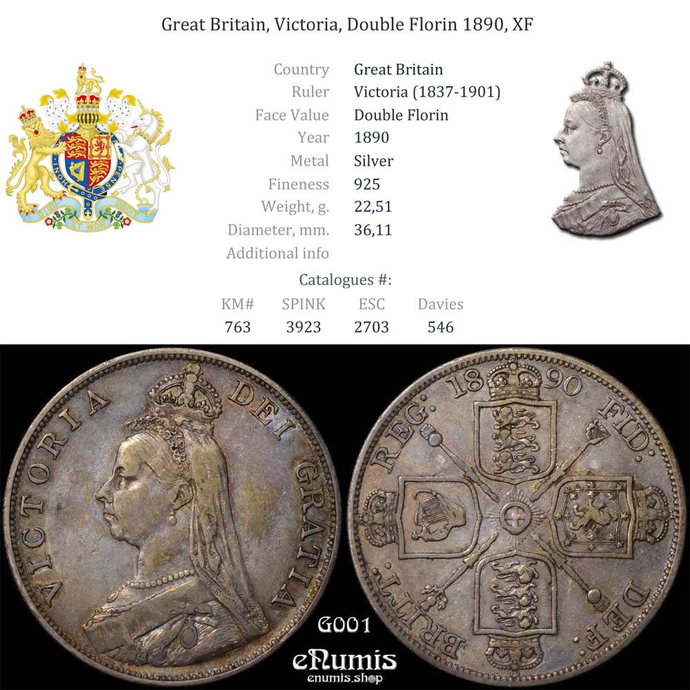 Great Britain, Victoria, Double Florin 1890, XF