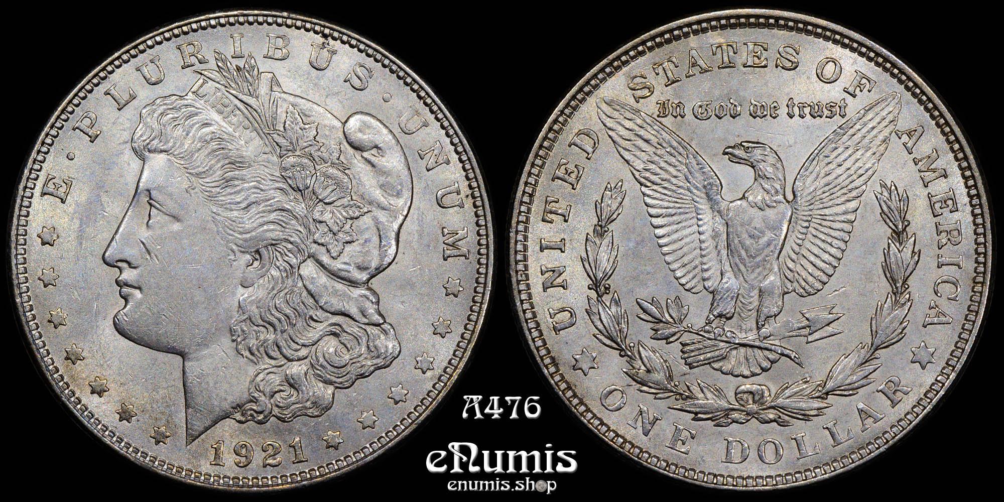 USA, $1 Morgan Dollar 1921, Philadelphia, VAM, Double Motto & USA, UNC