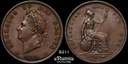 Great Britain, George IV, Penny 1826, Rare type with Thin line, XF+
