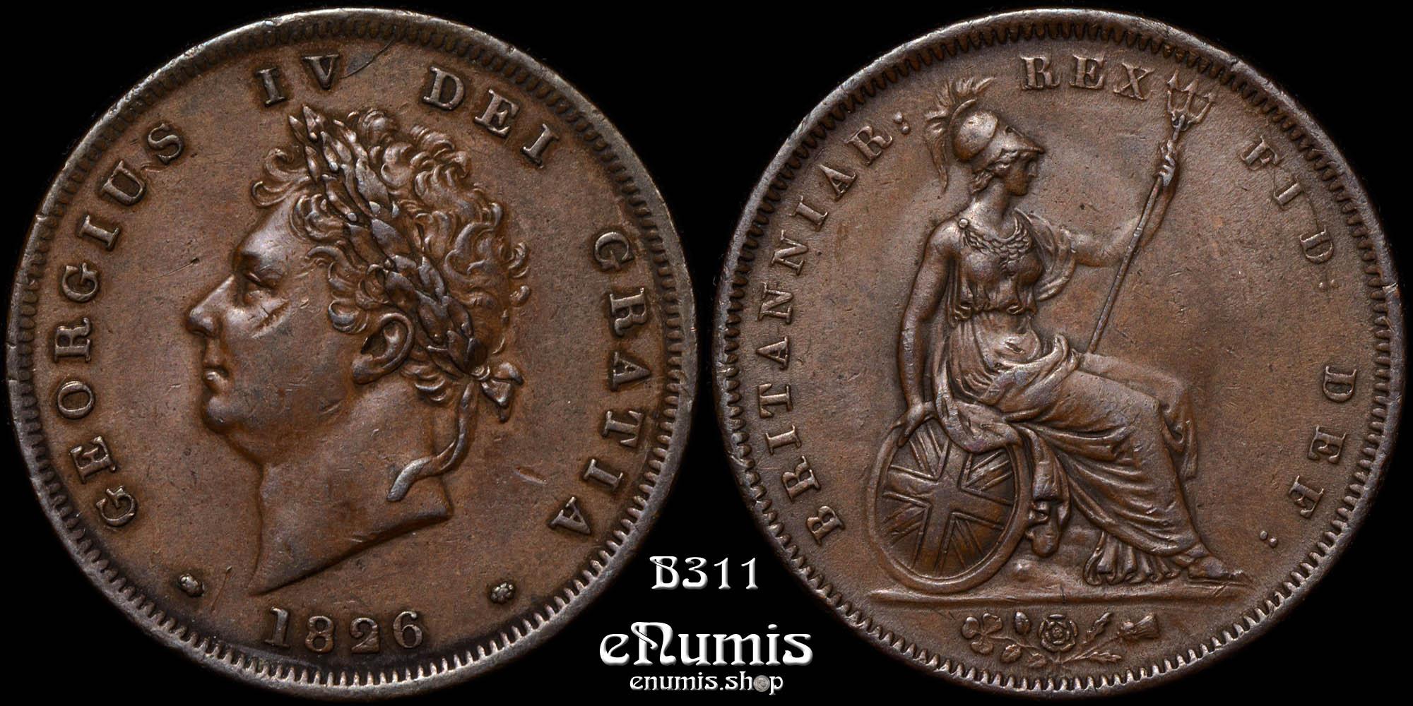 Great Britain, George IV, Penny 1826, Rare type with Thin line, XF+ Great Britain, George IV, Penny 1826, Rare type with Thin line, XF+
