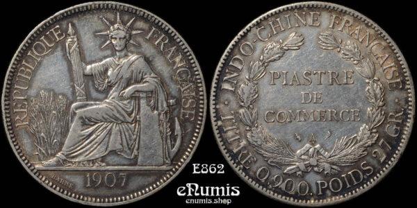 French Indo-China, Piastre 1907, silver, VF-XF • eNumis.shop