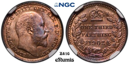 Great Britain, Edward VII, 1/3 Farthing 1902, NGC MS 65 RB