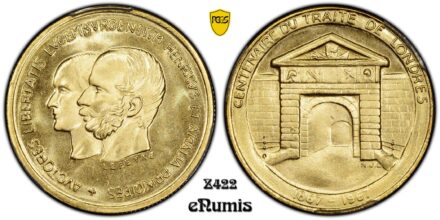 Luxembourg, 40 Francs 1967, Centenary of Treaty of London, Gold, Top Pop, PCGS MS 67