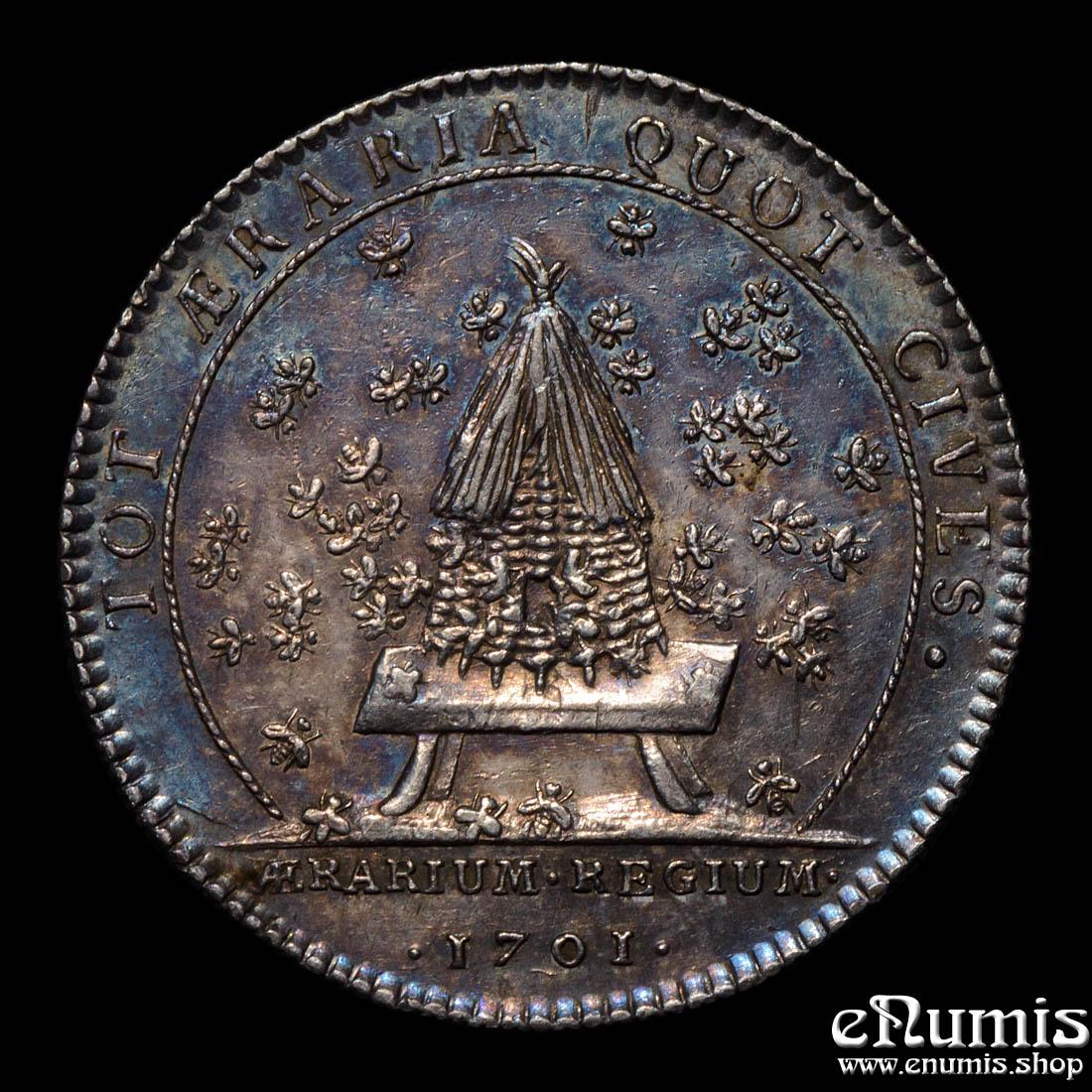 FRANCE, Louis XIV, Token 1701, silver, Trésor Royal, Rare!, aUNC