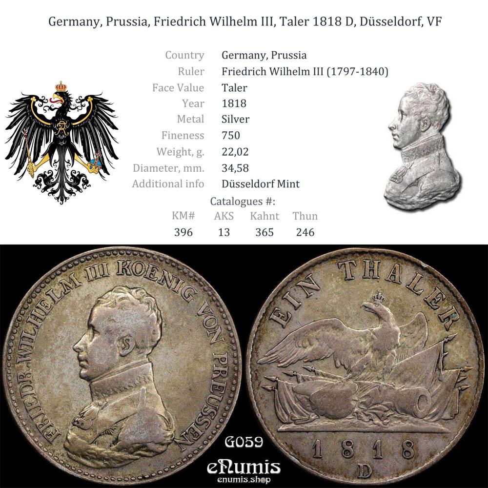 Germany, Prussia, Friedrich Wilhelm III, Taler 1818 D, Düsseldorf, VF Germany, Prussia, Friedrich Wilhelm III, Taler 1818 D, Düsseldorf, VF