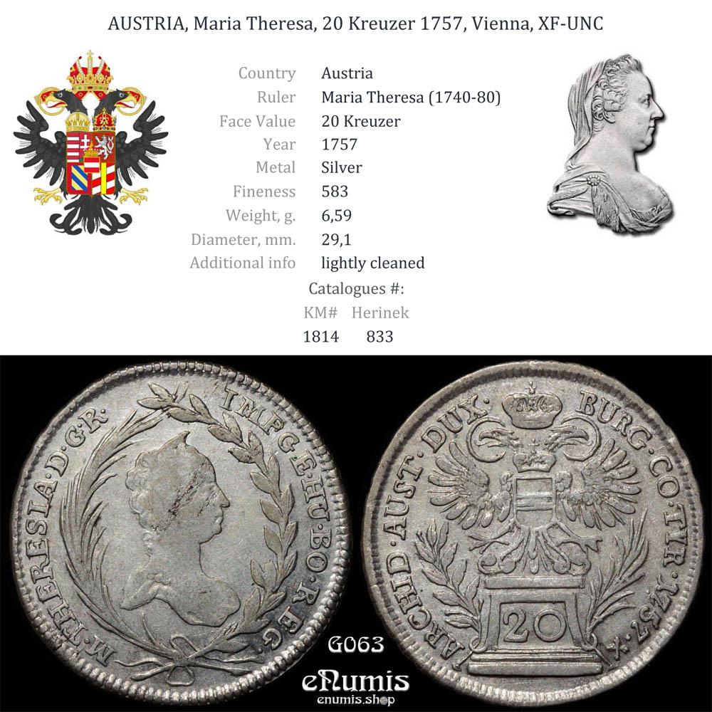 AUSTRIA, Maria Theresa, 20 Kreuzer 1757, Vienna, XF-UNC AUSTRIA, Maria Theresa, 20 Kreuzer 1757, Vienna, XF-UNC