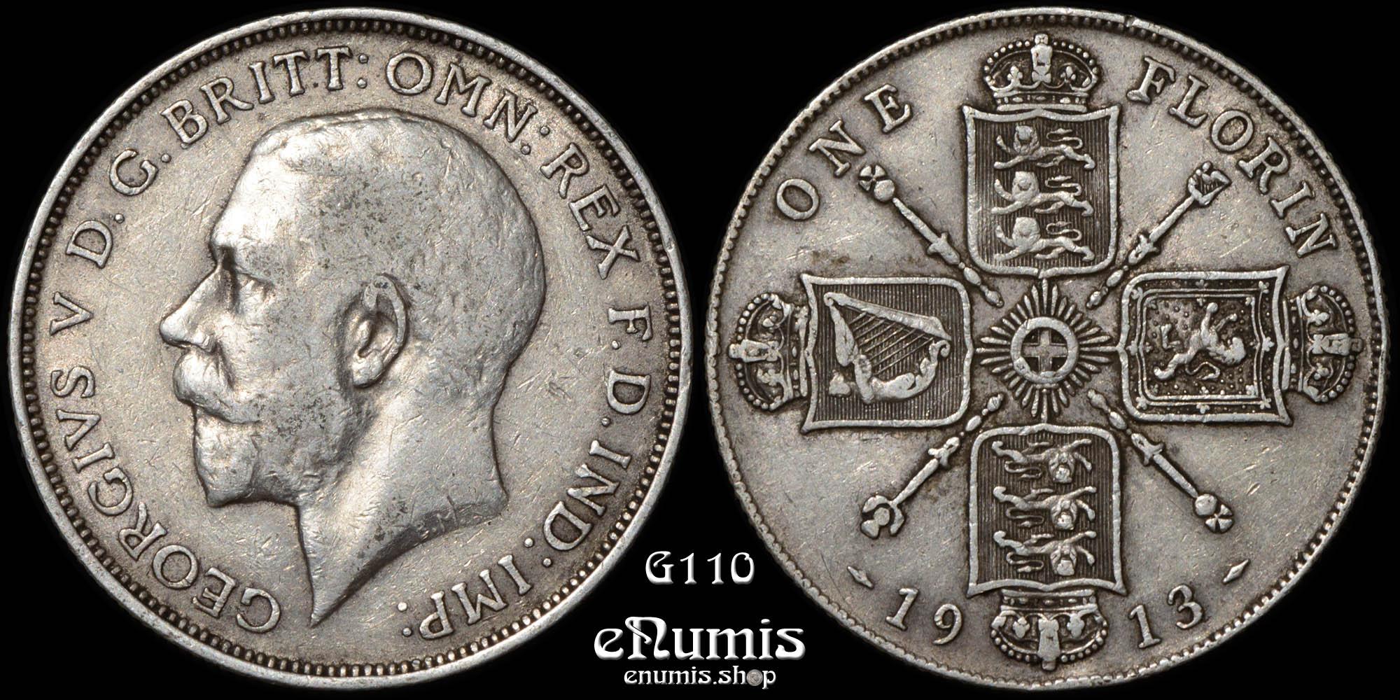 Great Britain, George V, Florin 1913, Rarest date, VF-XF Great Britain, George V, Florin 1913, Rarest date, VF-XF