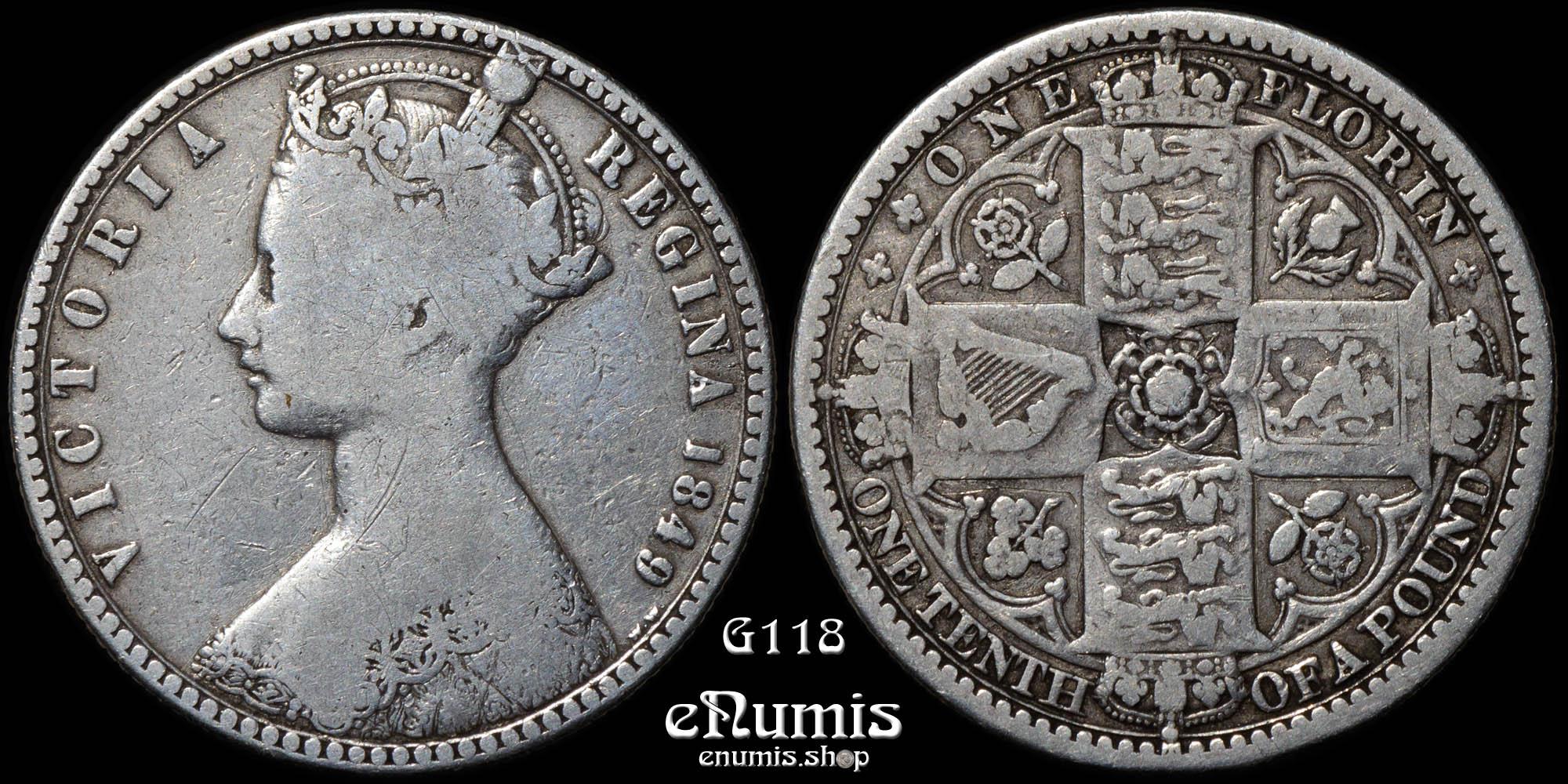 Great Britain, Victoria, Godless Florin 1849, Fine+
