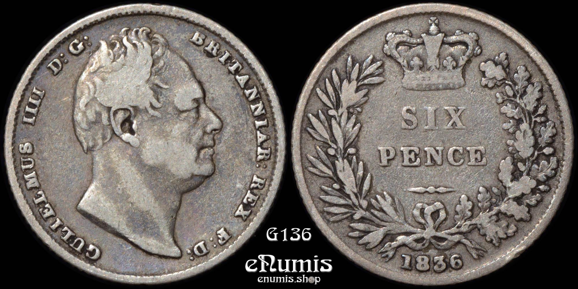 Great Britain, William IV, Sixpence 1836, Scarce, VF