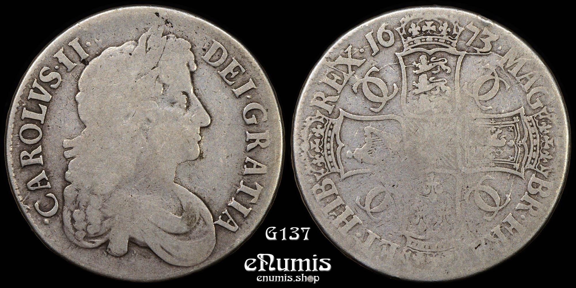 Great Britain, Charles II, Crown 1673, Vicesimo Qvinto, Fine+