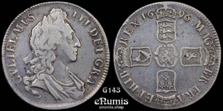 Great Britain, William III, Crown 1696, OCTAVO, First Bust, VF+