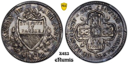 Switzerland, Vaud, 5 Batzen 1827, PCGS MS 62