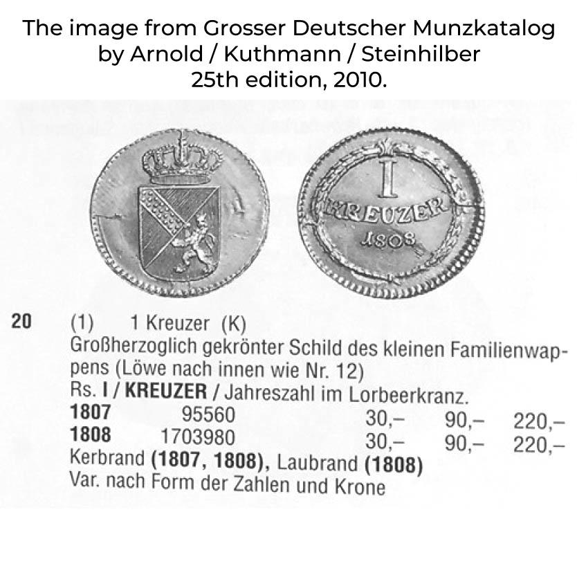 Germany, Baden, 1 Kreuzer 1808, AKS-20 Plate, Top Pop, PCGS MS 64 BN