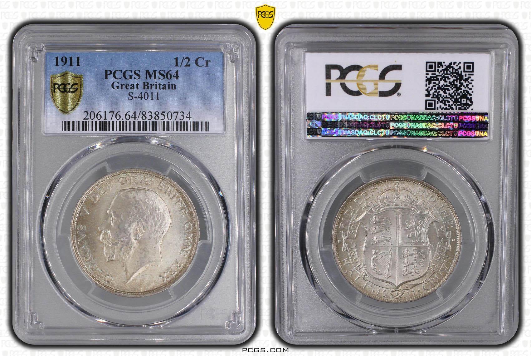Great Britain, George V, Halfcrown 1911, PCGS MS 64 Great Britain, George V, Halfcrown 1911, PCGS MS 64