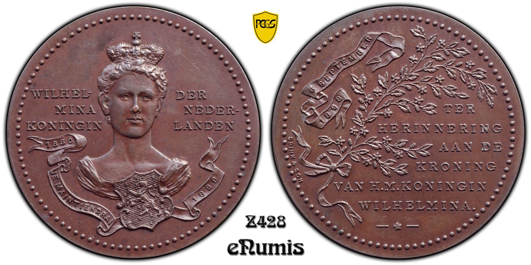 Netherlands, Wilhelmina, Coronation Medal 1898, Top Pop, PCGS SP 63 Netherlands, Wilhelmina, Coronation Medal 1898, Top Pop, PCGS SP 63