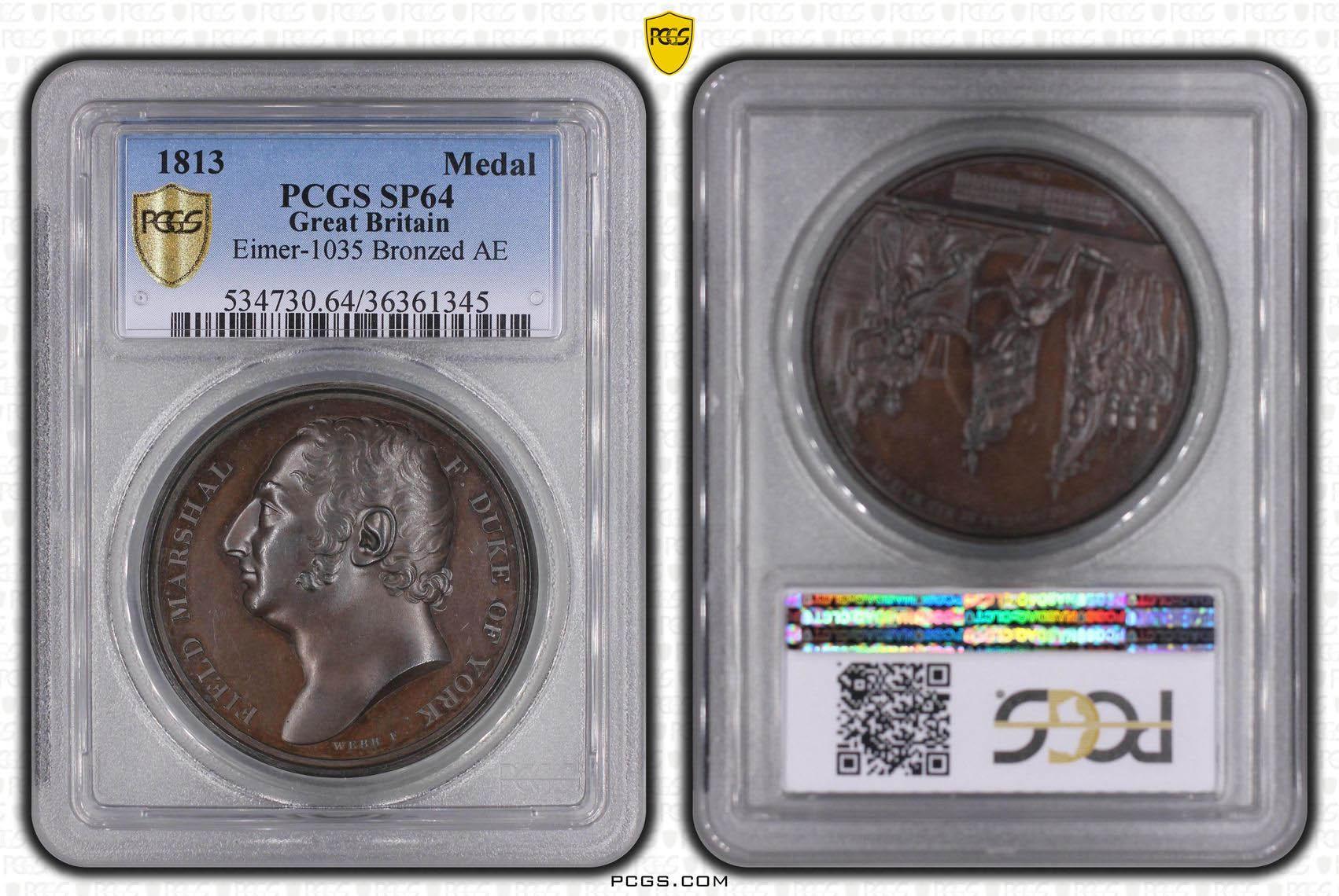 Great Britain, George III, Royal Military Academy Medal 1813, Top Pop, PCGS SP 64