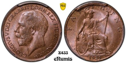 Great Britain, George V, Farthing 1921, Top Pop, PCGS MS 65 BN