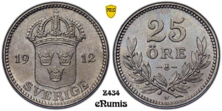 SWEDEN, Gustaf V, 25 Ore 1912, PCGS MS 64