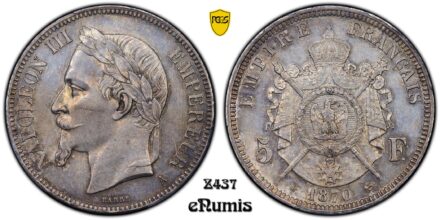 FRANCE, Napoleon III, 5 Francs 1870 A, Paris, PCGS AU 55