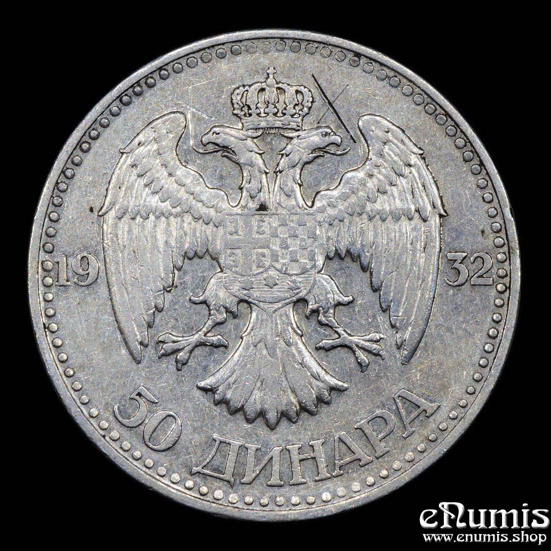 YUGOSLAVIA, Alexander I, 50 Dinara 1932, scratches, XF+ YUGOSLAVIA, Alexander I, 50 Dinara 1932, scratches, XF+