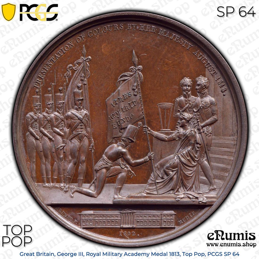 Great Britain, George III, Royal Military Academy Medal 1813, Top Pop, PCGS SP 64