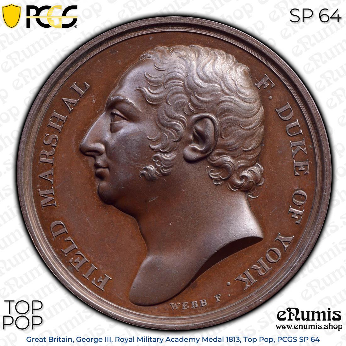Great Britain, George III, Royal Military Academy Medal 1813, Top Pop, PCGS SP 64
