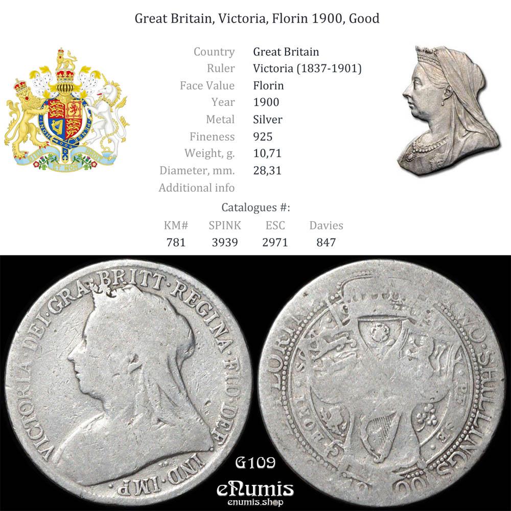 Great Britain, Victoria, Florin 1900, Good