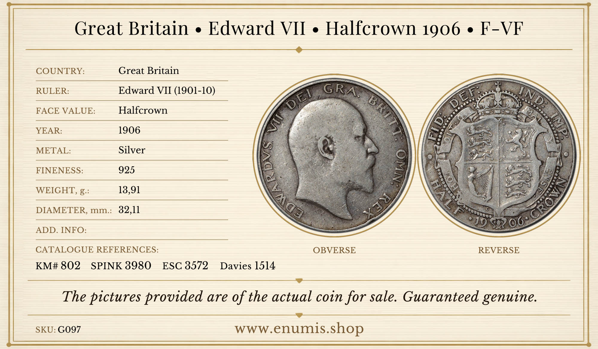 Great Britain, Edward VII, Halfcrown 1906, F-VF