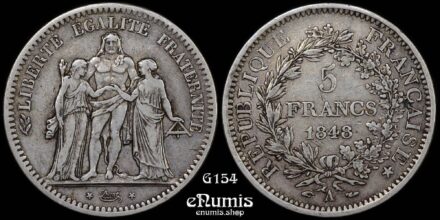 FRANCE, Second Republic, 5 Francs 1848 A, Paris, Hercules, VF-XF