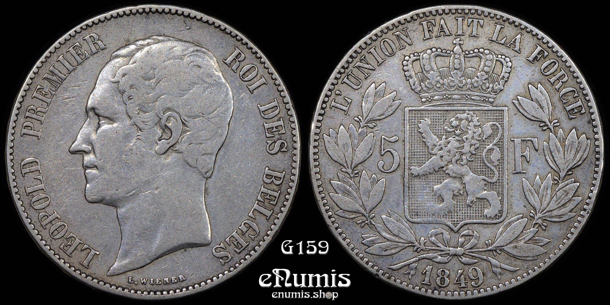 BELGIUM, Leopold I, 5 Francs 1849, VF+ BELGIUM, Leopold I, 5 Francs 1849, VF+