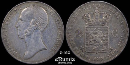 NETHERLANDS, William II, 2 1/2 Gulden 1845, VF+
