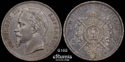 FRANCE, Napoleon III, 5 Francs 1869 BB, Strasbourg, UNC