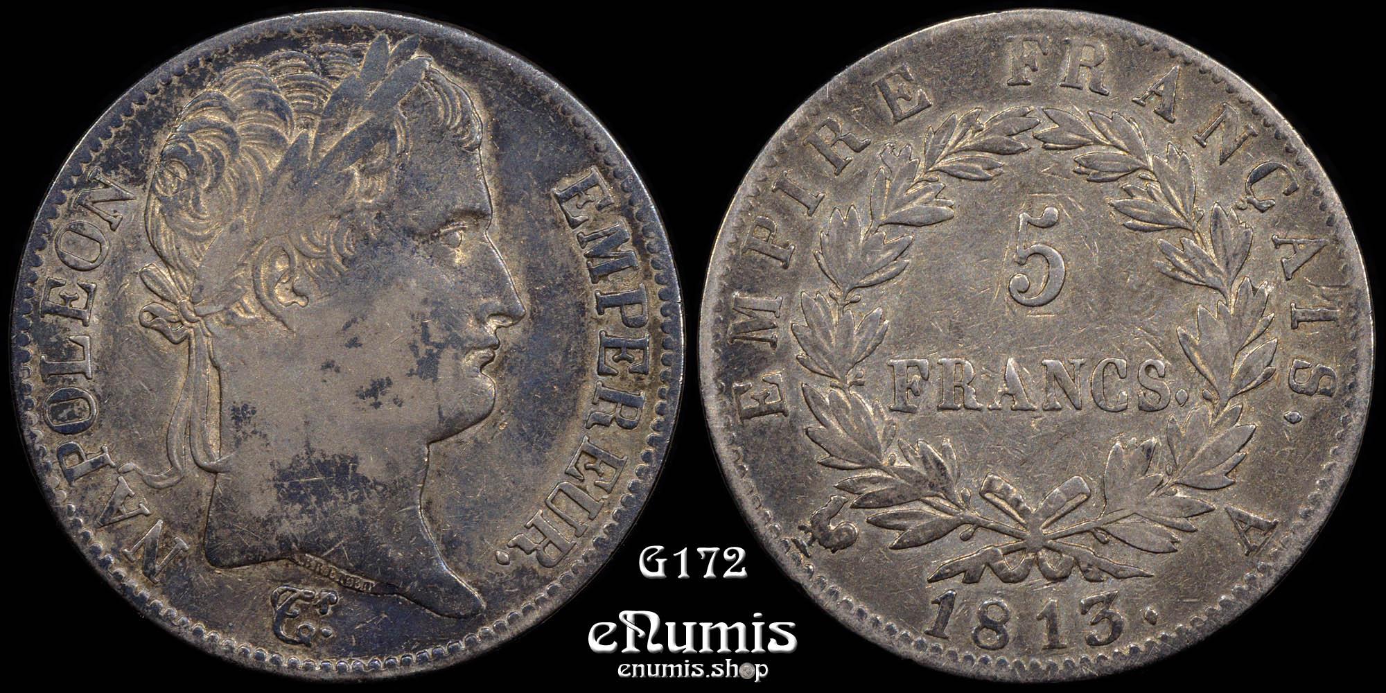FRANCE, Napoleon I, 5 Francs 1813 A, Paris, aXF