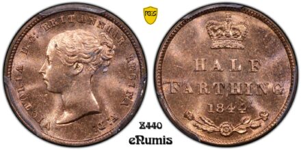 Great Britain, Victoria, 1/2 Farthing 1844, variety, PCGS MS 64 RD