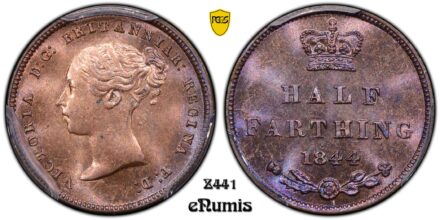 Great Britain, Victoria, 1/2 Farthing 1844, PCGS MS 64 RB