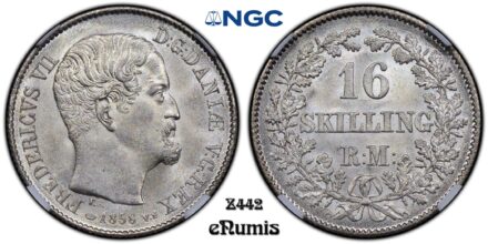 DENMARK, Frederick VII, 16 Skilling 1858, NGC MS 64