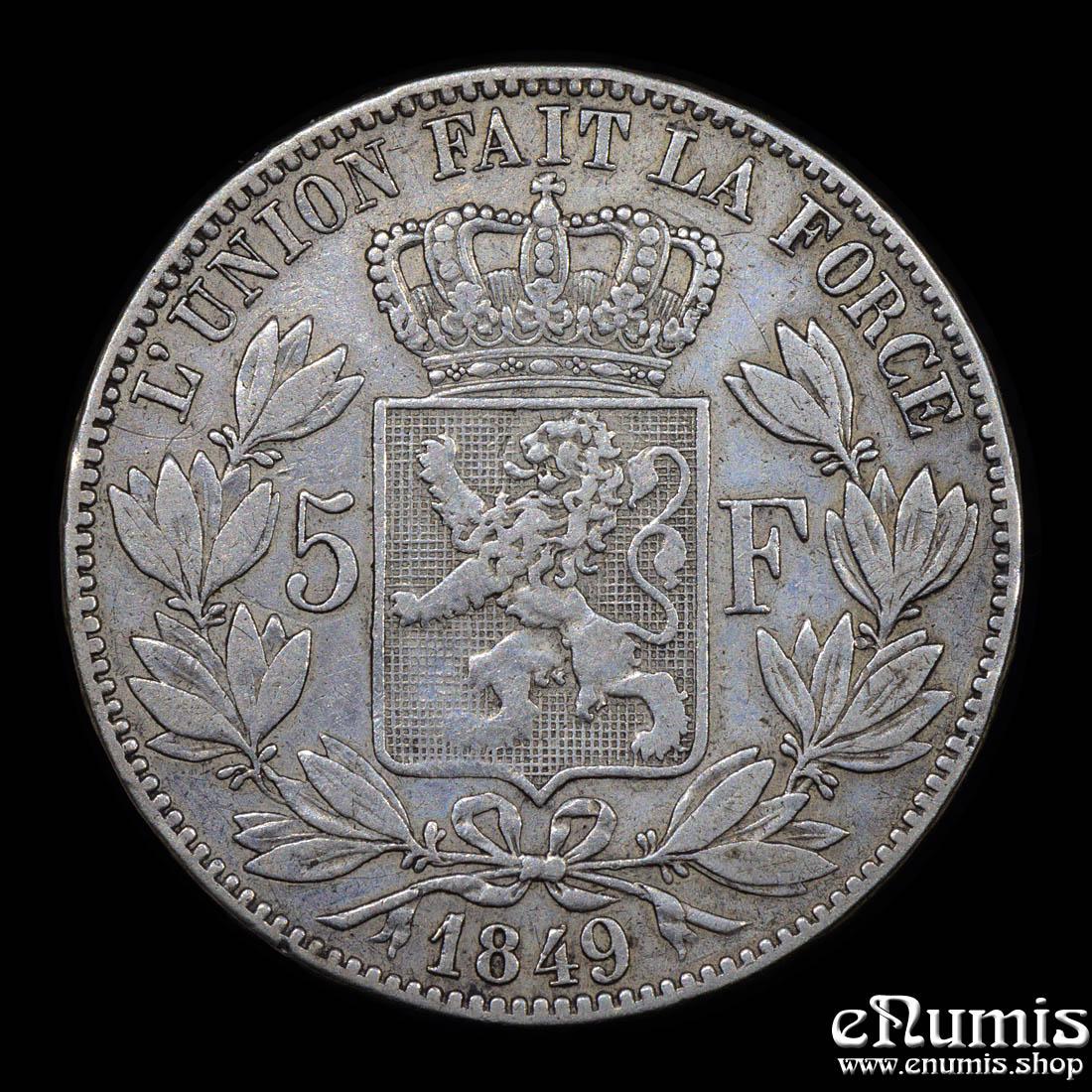 BELGIUM, Leopold I, 5 Francs 1849, VF+ BELGIUM, Leopold I, 5 Francs 1849, VF+
