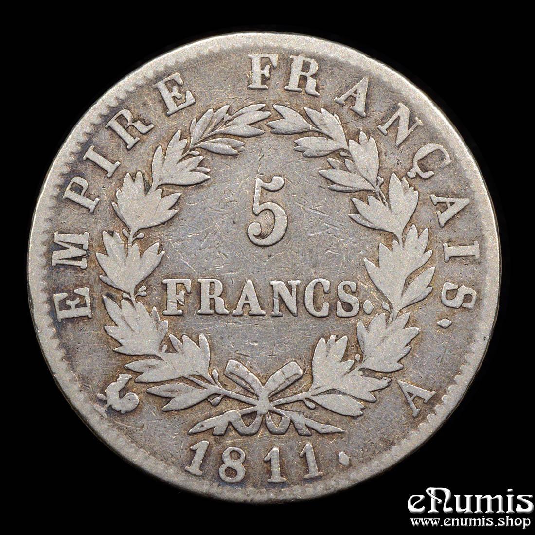 FRANCE, Napoleon I, 5 Francs 1811 A, Paris, VF FRANCE, Napoleon I, 5 Francs 1811 A, Paris, VF