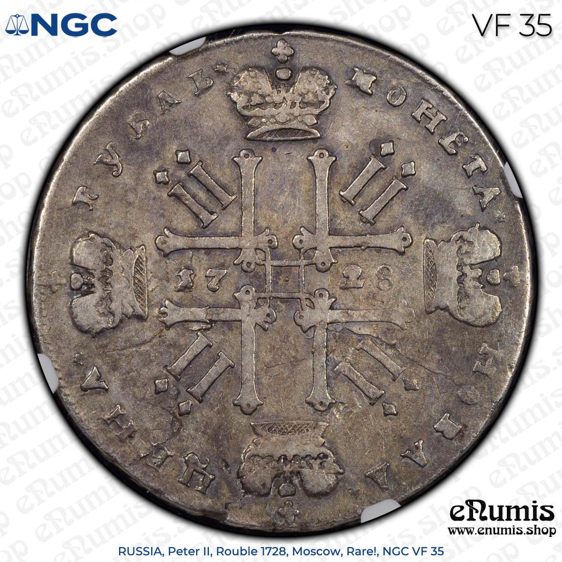 RUSSIA, Peter II, Rouble 1728, Moscow, Rare!, NGC VF 35