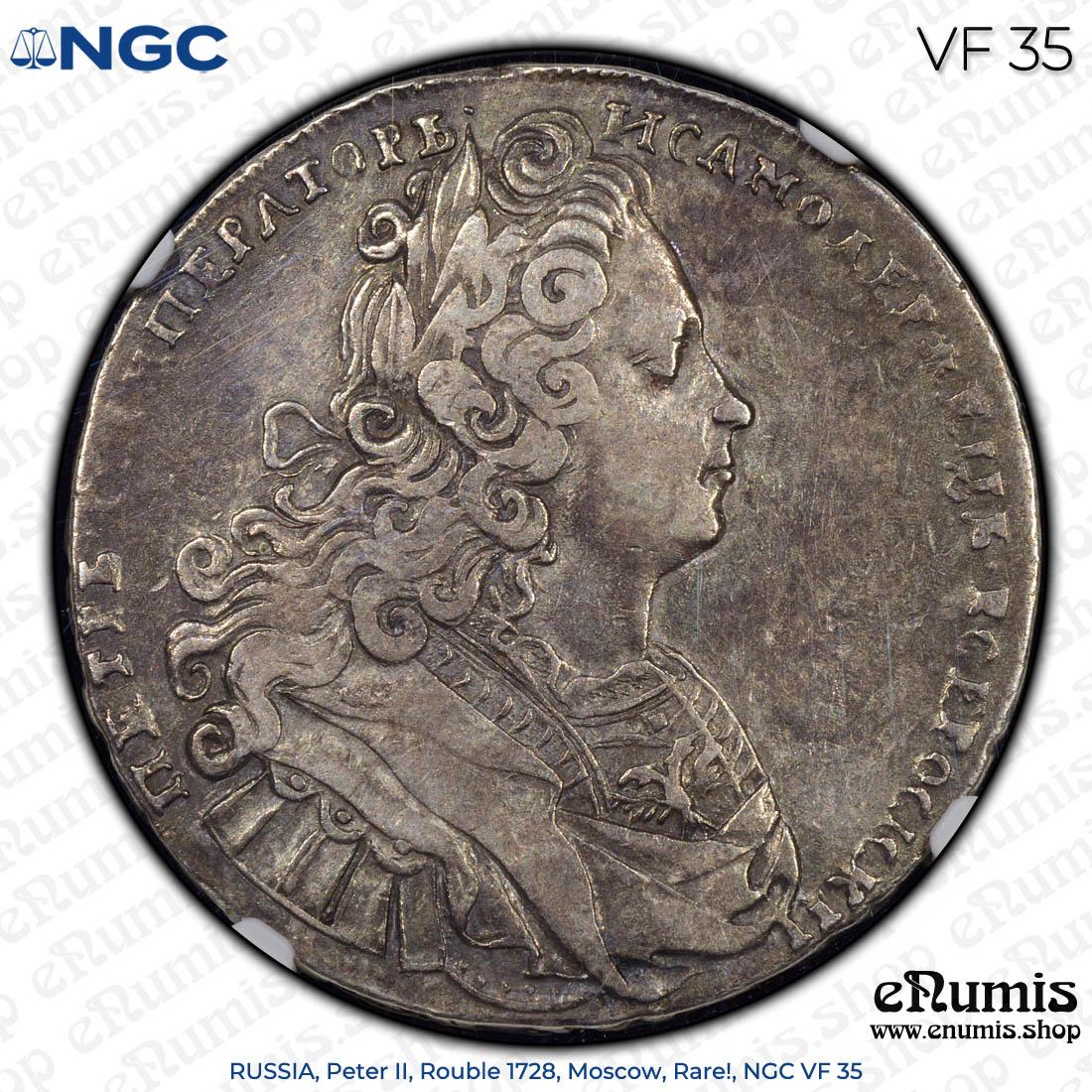 RUSSIA, Peter II, Rouble 1728, Moscow, Rare!, NGC VF 35