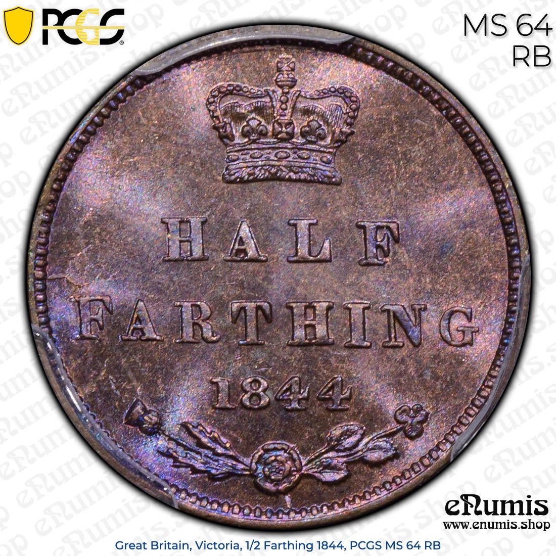 Great Britain, Victoria, 1/2 Farthing 1844, PCGS MS 64 RB