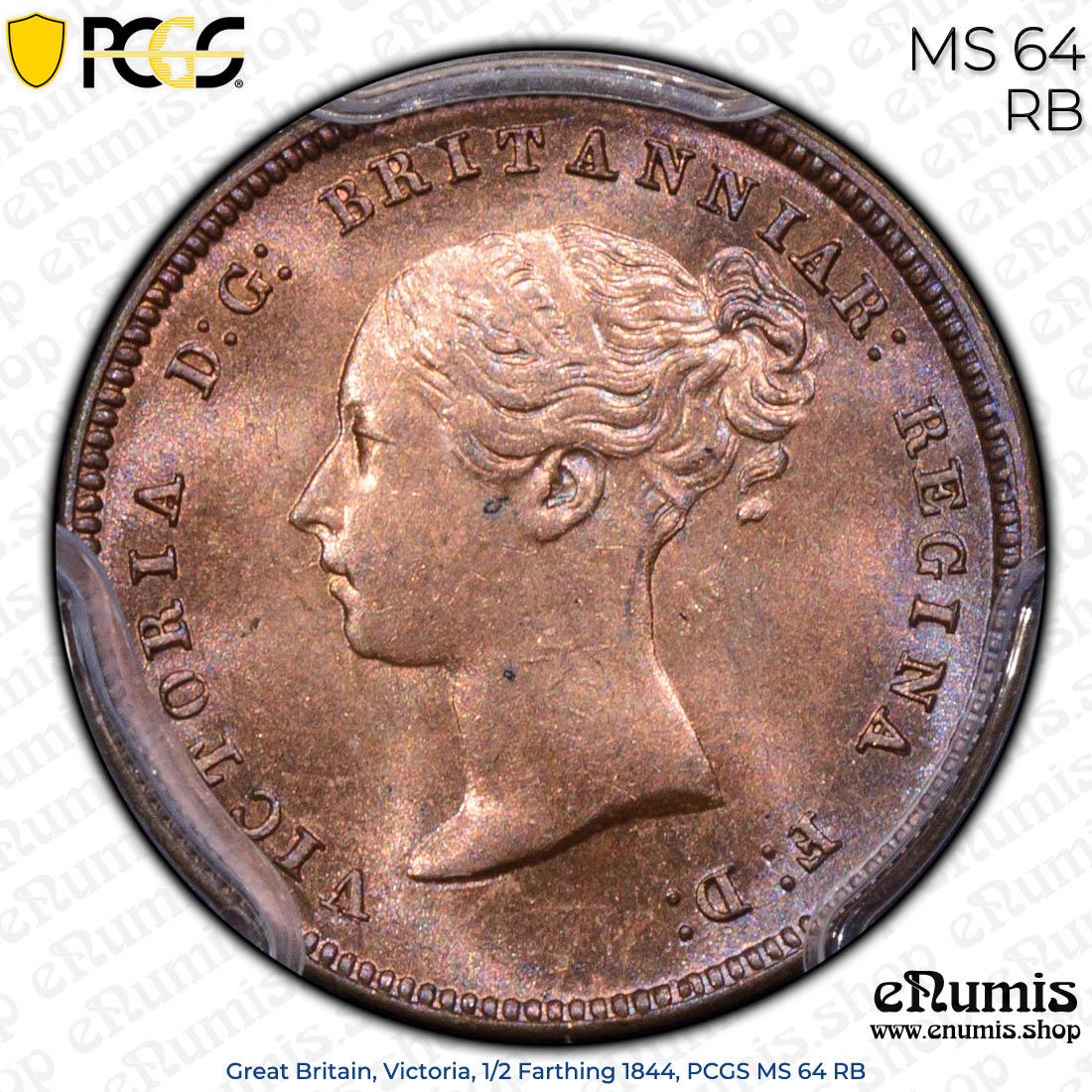 Great Britain, Victoria, 1/2 Farthing 1844, PCGS MS 64 RB
