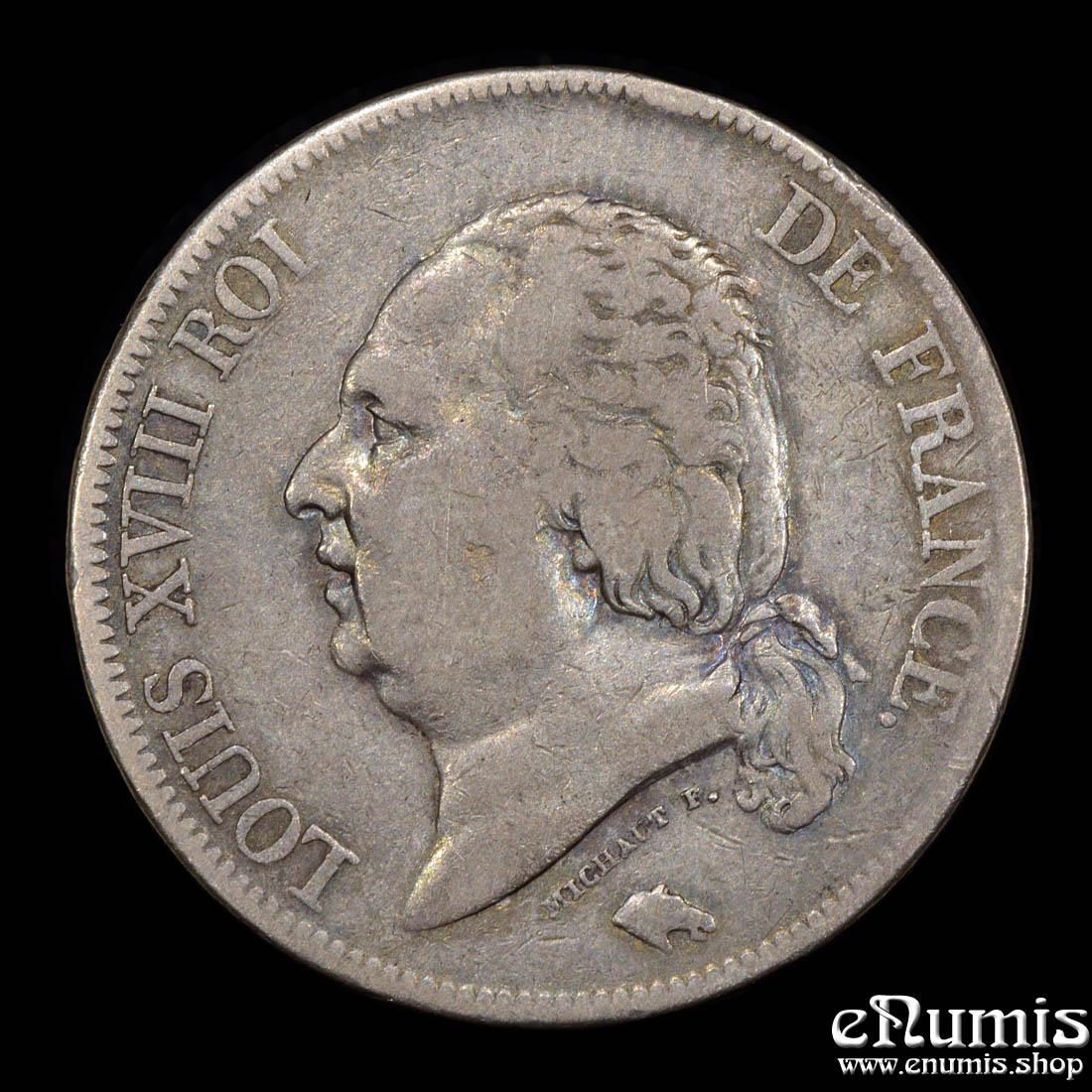 FRANCE, Louis XVIII, 5 Francs 1822 A, Paris, VF FRANCE, Louis XVIII, 5 Francs 1822 A, Paris, VF