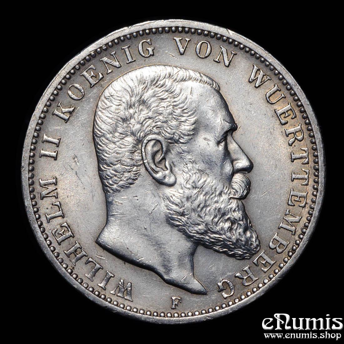 Germany, Wurttemberg, Wilhelm II, 3 Mark 1914, XF-UNC