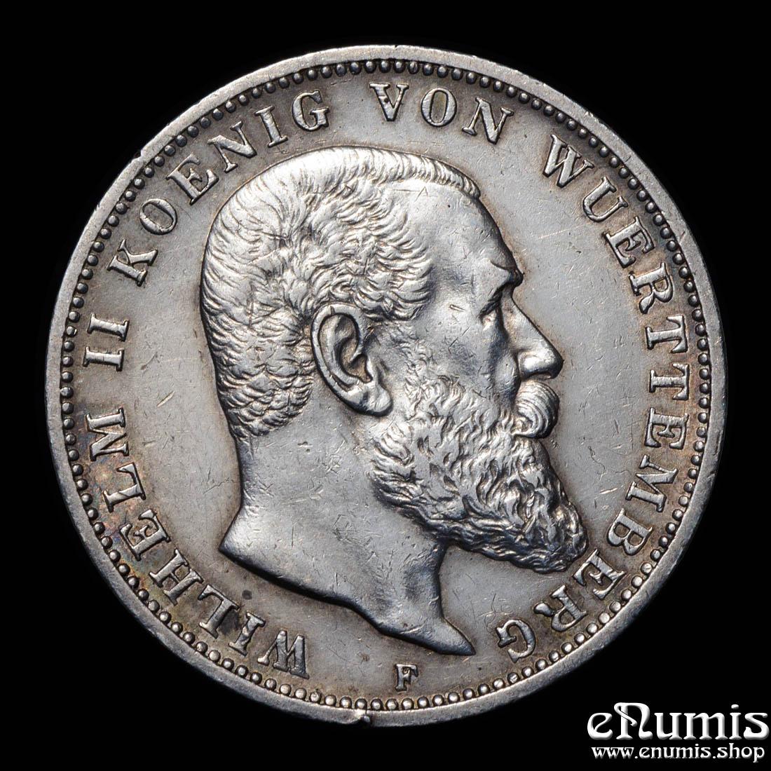 Germany, Wurttemberg, Wilhelm II, 3 Mark 1914, aXF/XF+