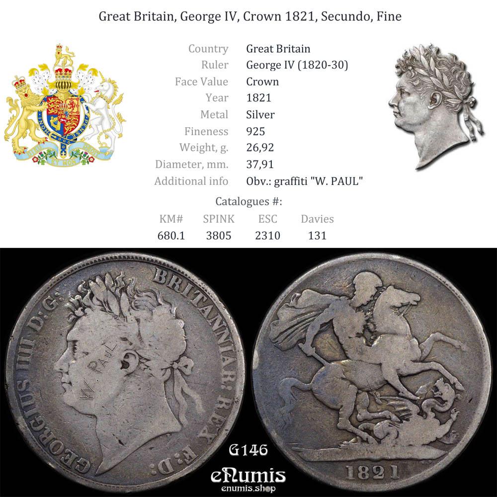Great Britain, George IV, Crown 1821, Secundo, Fine