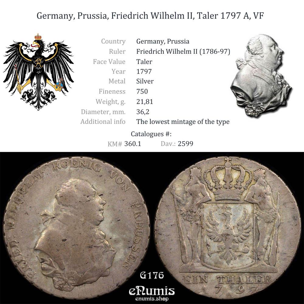 Germany, Prussia, Friedrich Wilhelm II, Taler 1797 A, VF