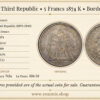 FRANCE, Third Republic, 5 Francs 1874 K, Bordeaux, XF+
