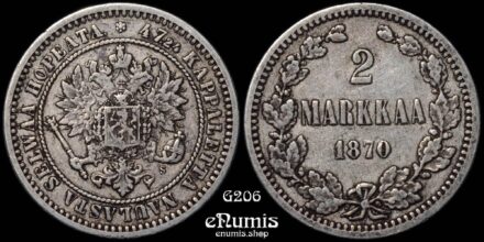 Russia, Finland, Alexander II, 2 Markkaa 1870, VF+